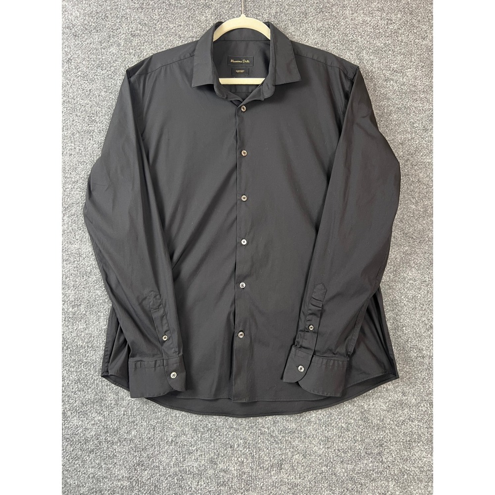 Massimo Dutti Dress Shirt Mens XXL Black Button Down Italian Fabric Long Sleeve
